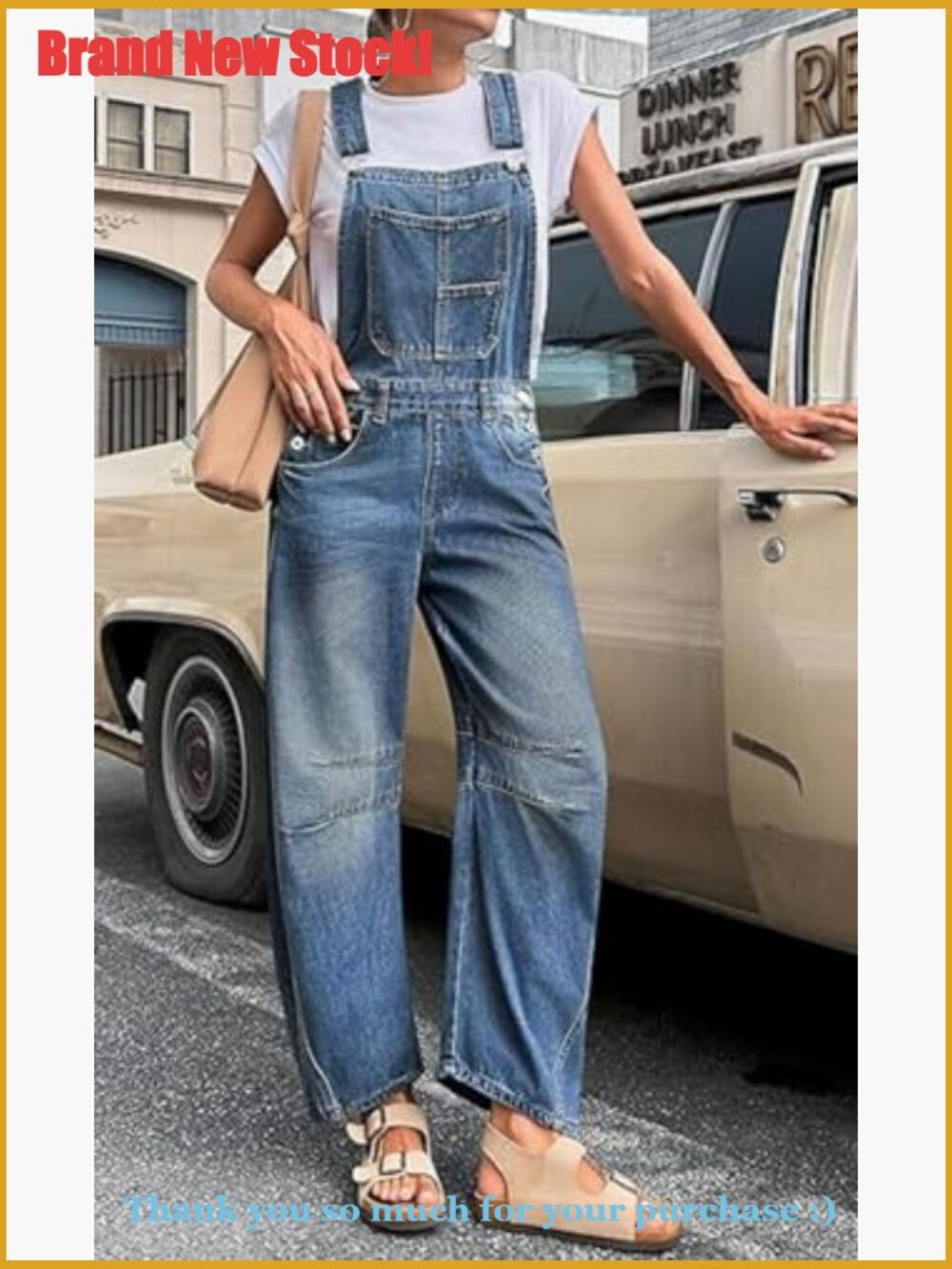 Denim Bib Overalls Barrel Wide Leg Baggy Adjustable Strap Jumpsuit - Picture 4 of 7